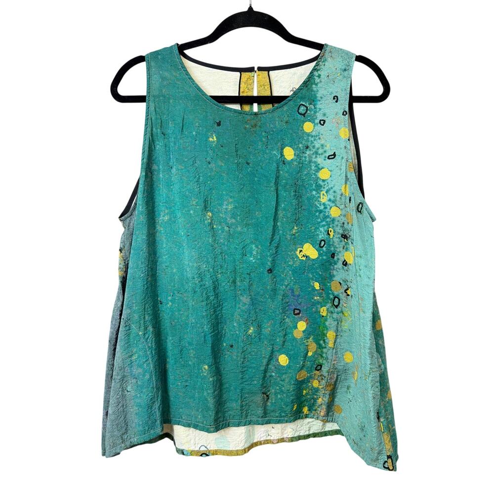3 Potato Multicolor Scoop Neck Back Button High Low Top Size L